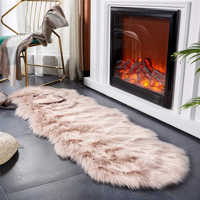 Easy Joy EasyJoy Ultra Soft Fluffy Shaggy Area Rug Faux Fur Rug Chair Cover Seat Pad Fuzzy Area Rug for Bedroom Floor Sofa Living Room (2 x 6 ft Sheepskin, Pink) - Image 3